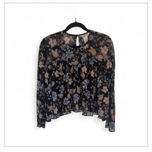 Indigo Rein Blue and Pink Floral Crop Blouse Small